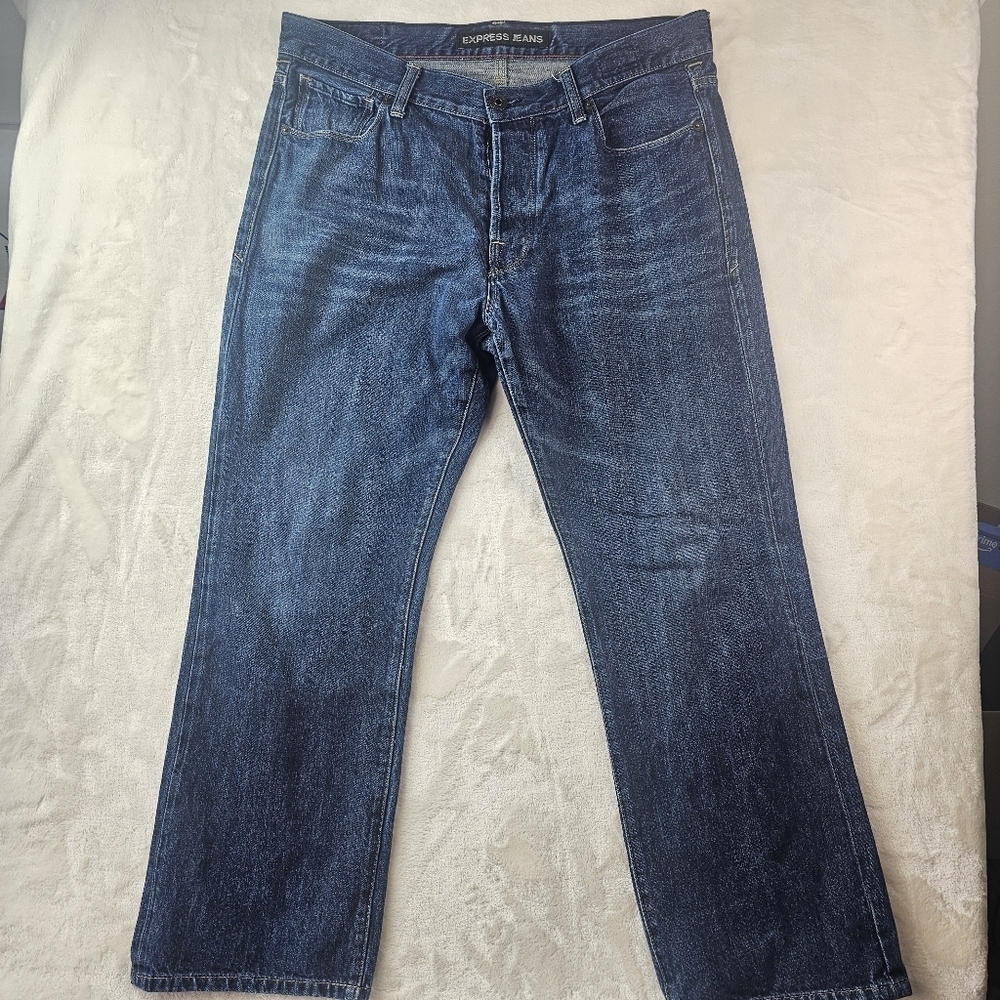 Express Jeans Blake Loose Fit Bootcut Men’s 34x30 relaxed dark wash blue denim